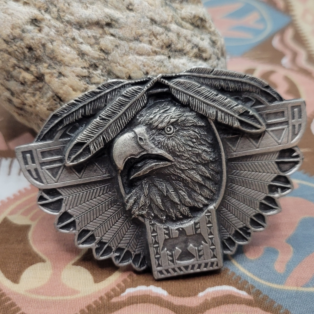 Pewter Eagle Head Belt Buckle Western Native Spirit